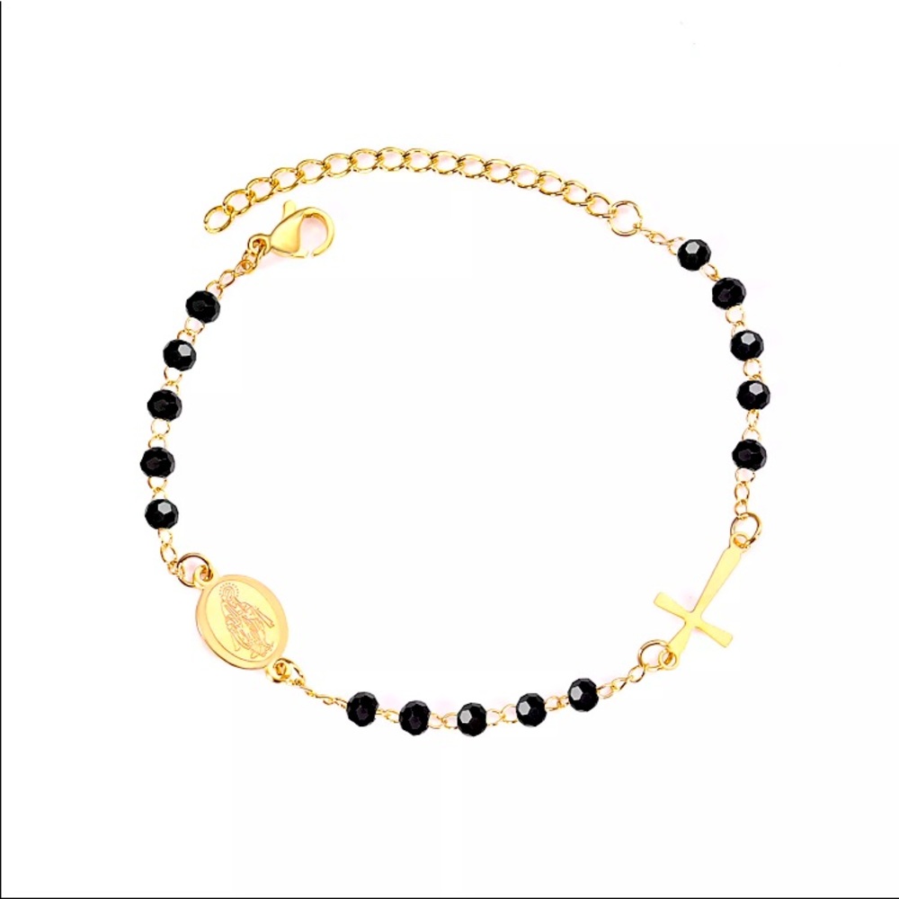 NWT gold plated beaded chain link bracelet cross